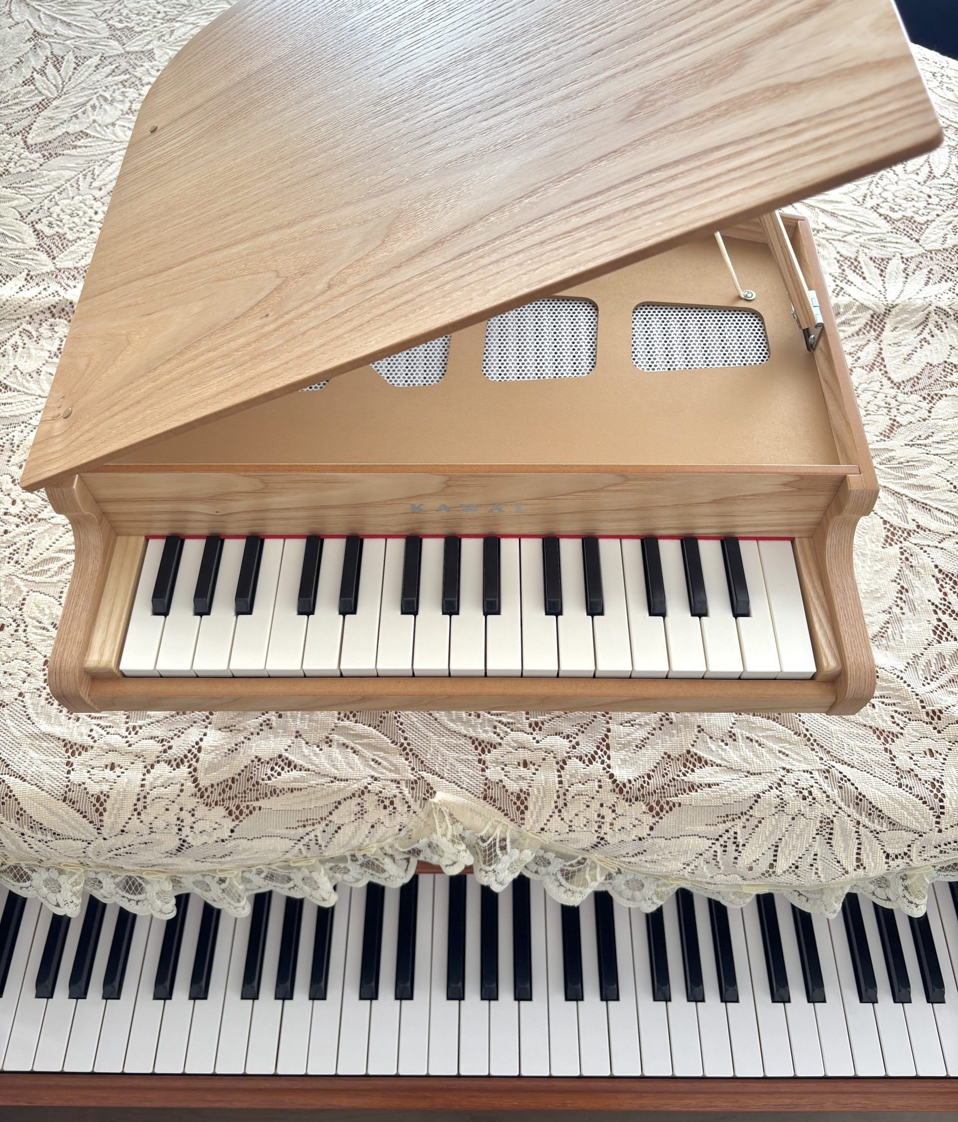 音楽教室の柔らかい雰囲気を表現するグランドピアノとトイピアノ